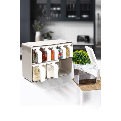 Herevin 161280-804 Akrilik 8 Parça Baharat Seti Taş-Beyaz