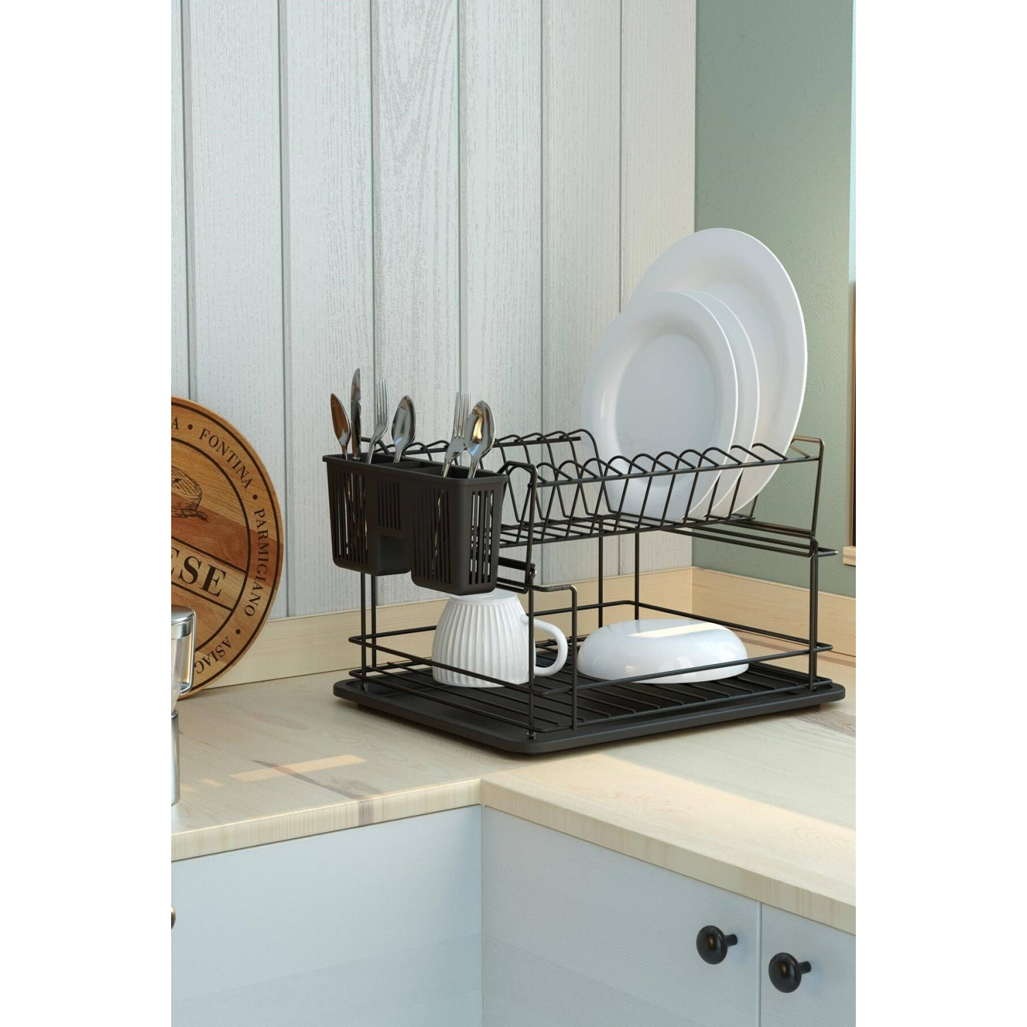 Teknotel Iki Katlı Modüler Tabaklık Bulaşıklık Mat Siyah Kb010