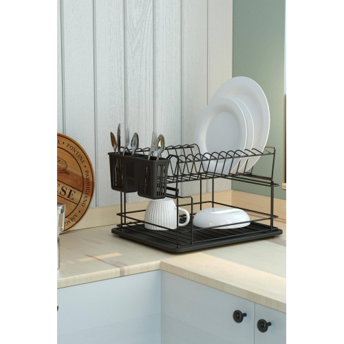 Teknotel Iki Katlı Modüler Tabaklık Bulaşıklık Mat Siyah Kb010