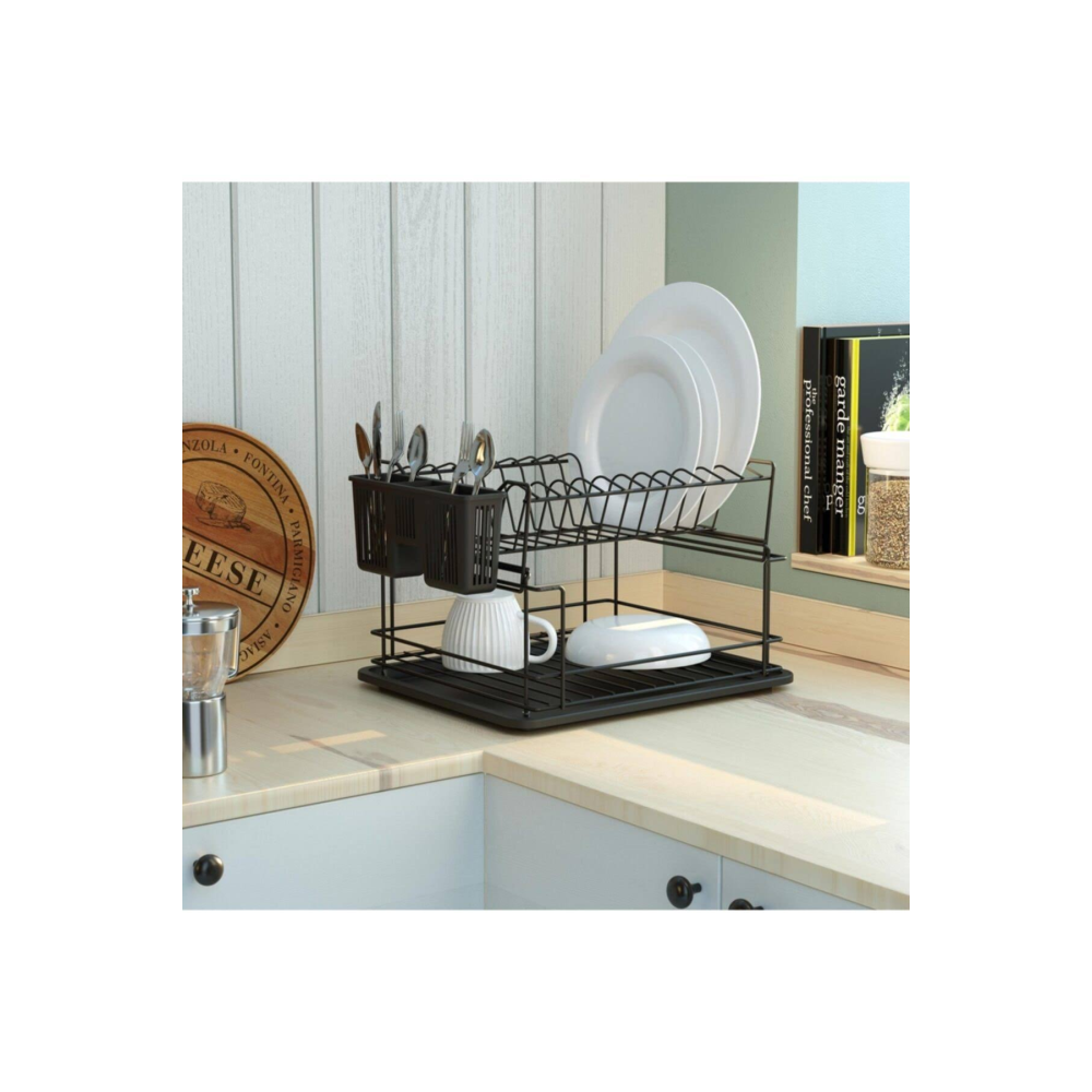 Teknotel Iki Katlı Modüler Tabaklık Bulaşıklık Mat Siyah Kb010