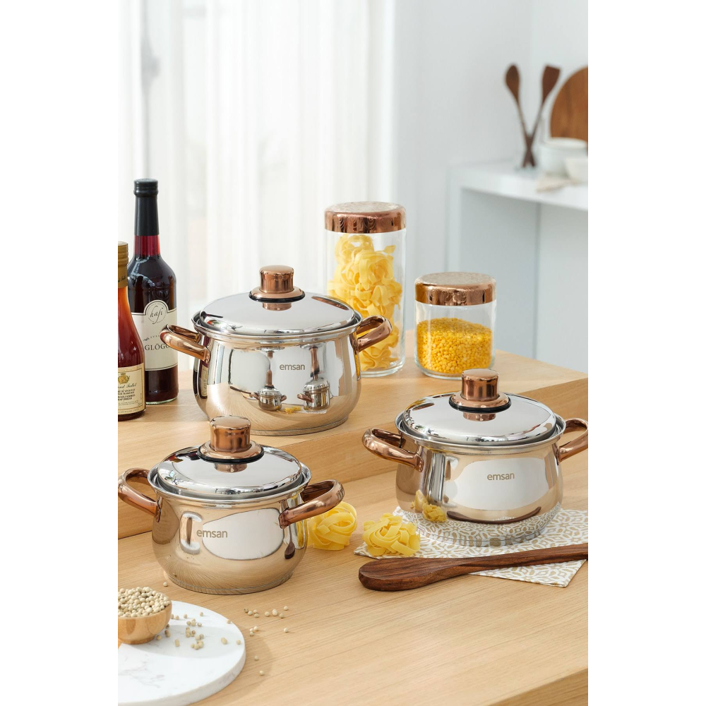 Emsan Azure 6 Parça Titanyum Çelik Tencere Seti Rose Gold