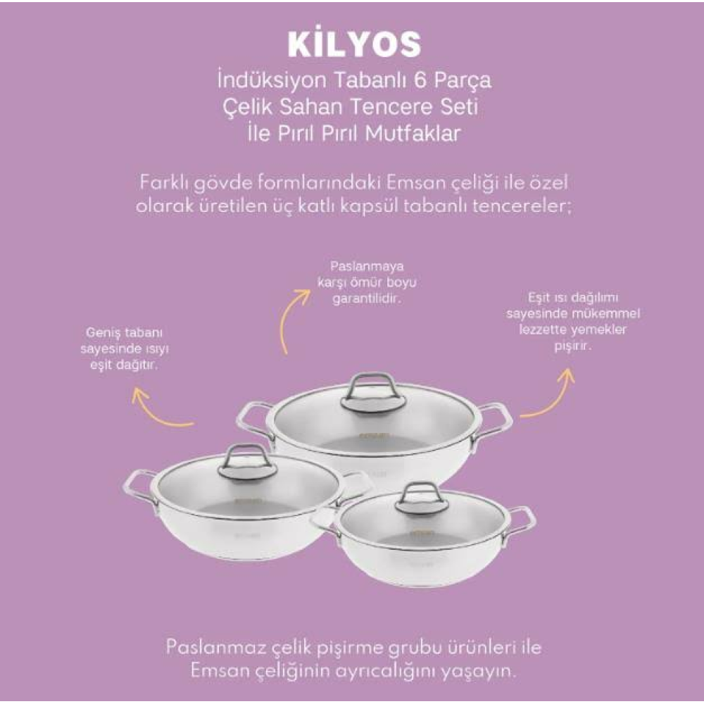 Emsan Kilyos 6 Parça Çelik Sahan Tencere Seti