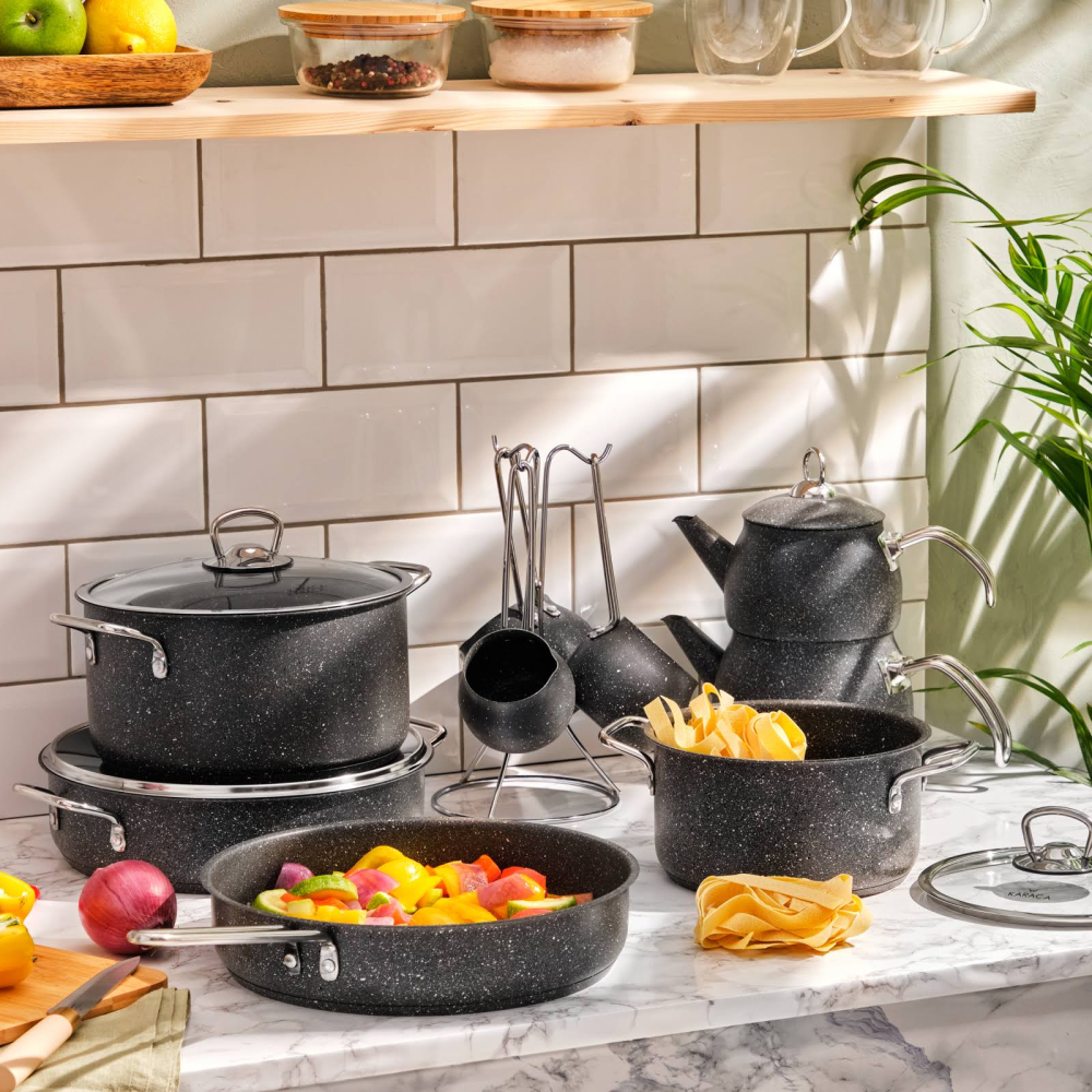 Karaca Biogranit Steel Plus 14 Parça Çeyiz Tencere Seti Gri