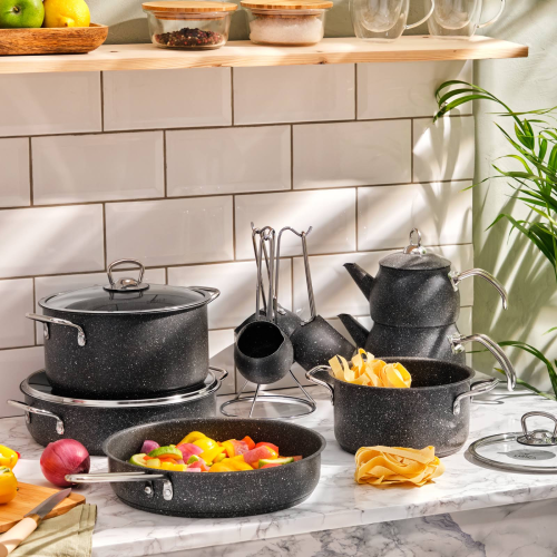 Karaca Biogranit Steel Plus 14 Parça Çeyiz Tencere Seti Gri