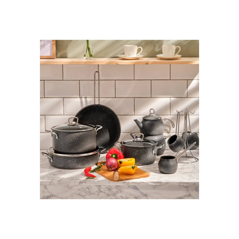 Karaca Biogranit Steel Plus 14 Parça Çeyiz Tencere Seti Gri