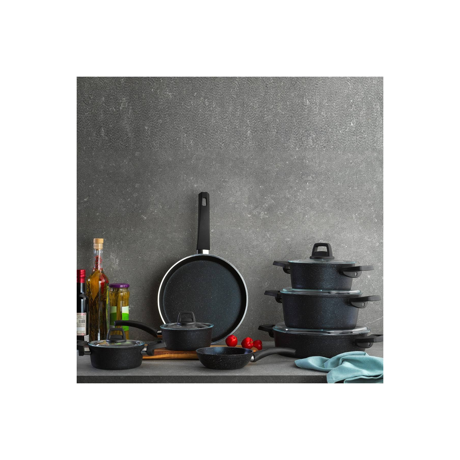 Schafer Dark Storm Yanmaz Yapışmaz Tencere Seti 12 Parça- Siyah