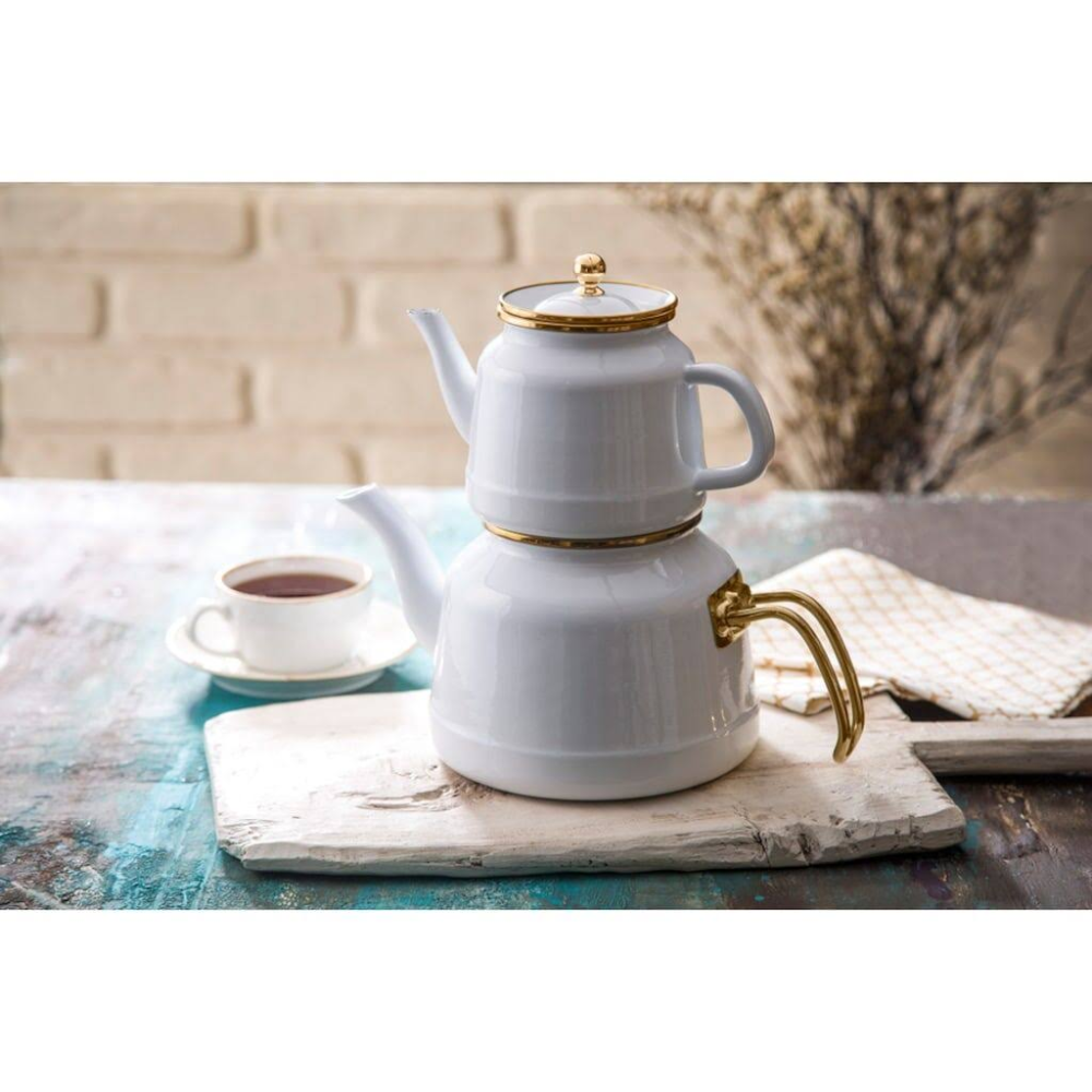 Emsan Beyaz Troy Emaye Çaydanlık Takımı