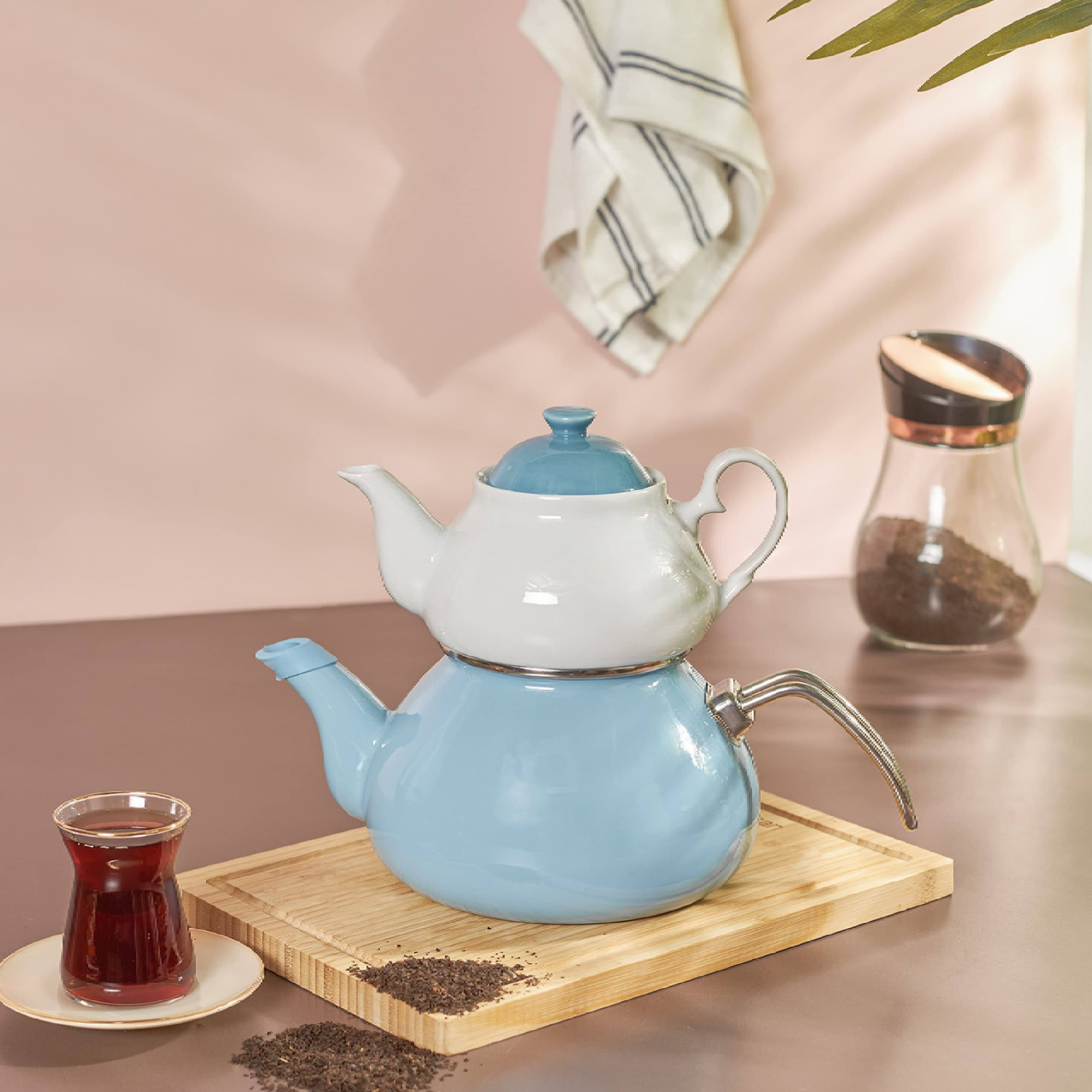 Emsan Celine Midi Emaye Baby Blue Çaydanlık Takımı