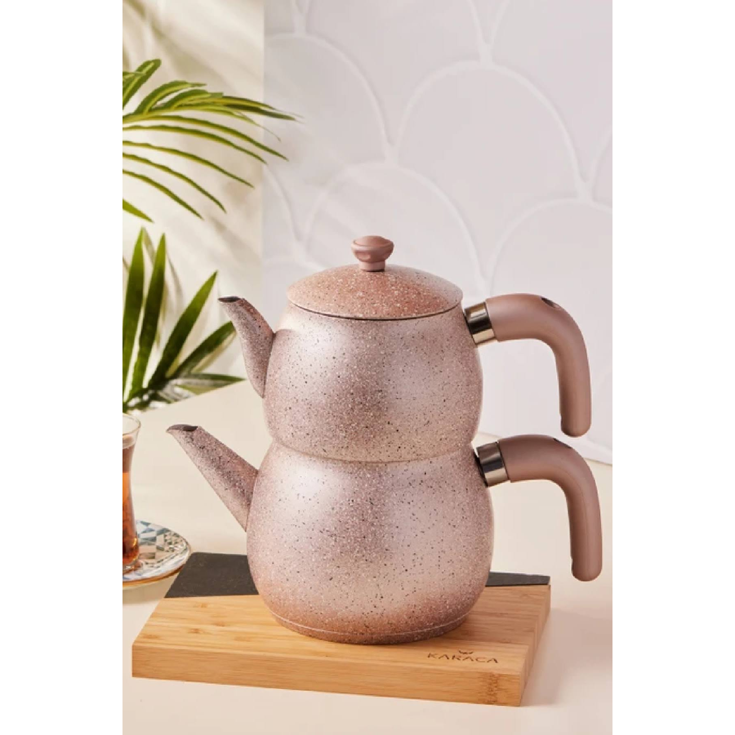 Karaca Biogranit Steel Plus Çaydanlık Takımı Bakalit Kulp Rose