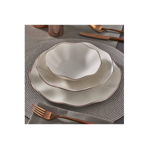 Güral Porselen - Nesrin 18 Parça 6 Kişilik Bone Yemek Takımı - Copper Bakır