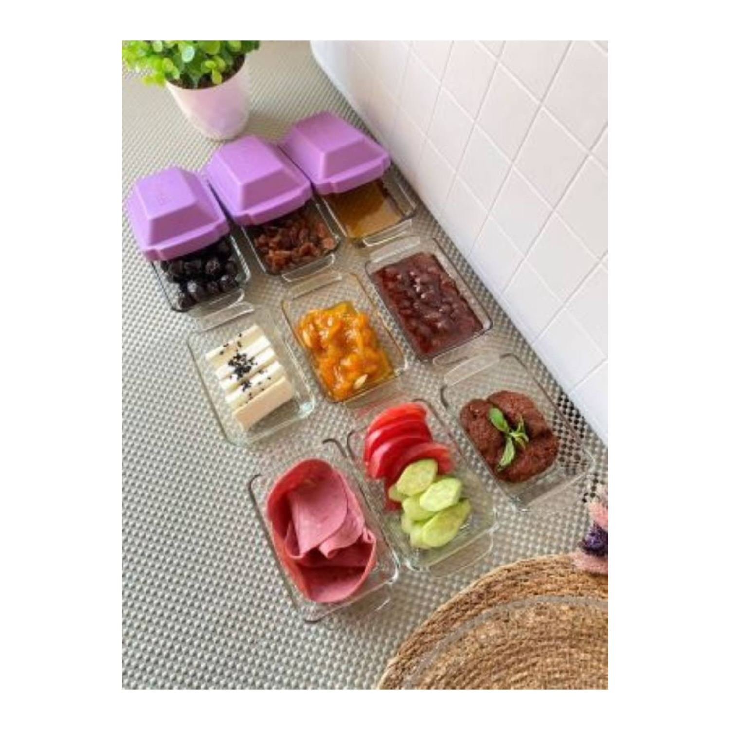 Glassycook 9 Adet Diktörtgen Kapaklı Cam Saklama Kabı