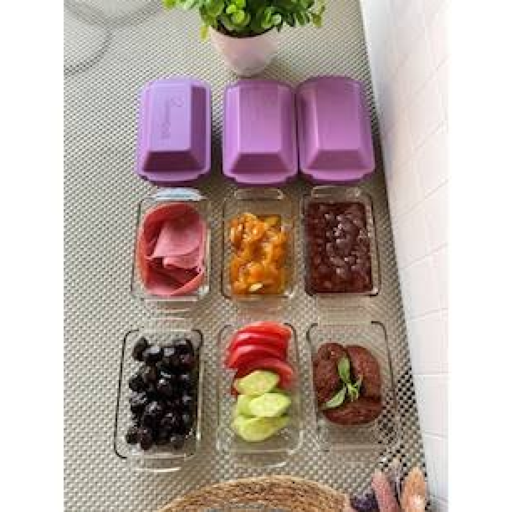 Glassycook 9 Adet Diktörtgen Kapaklı Cam Saklama Kabı