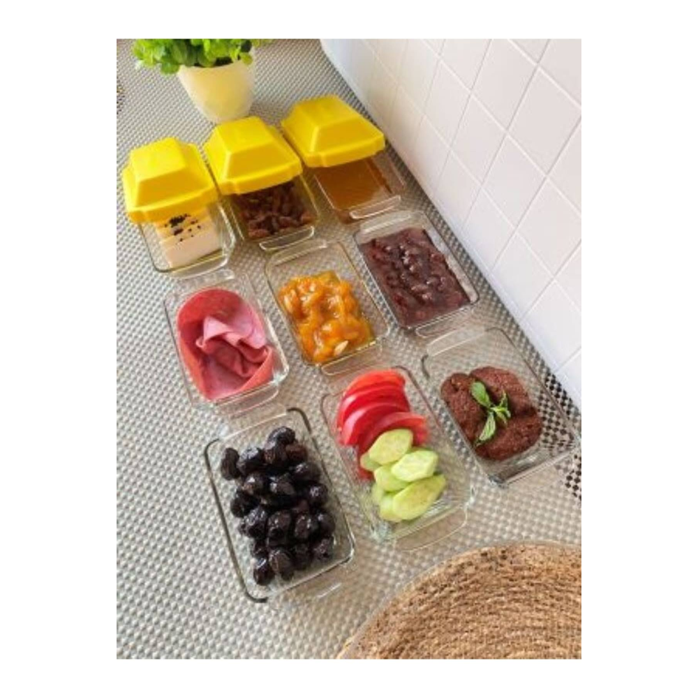 Glassycook 9 Adet Diktörtgen Kapaklı Cam Saklama Kabı