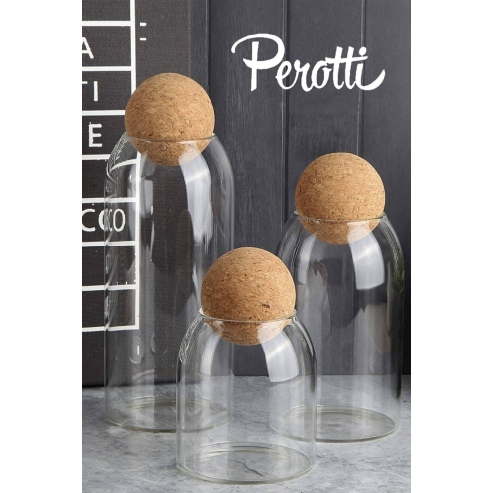 Perotti Romelu 3lü Top Mantar Kapaklı Cam Kavanoz Seti 13066