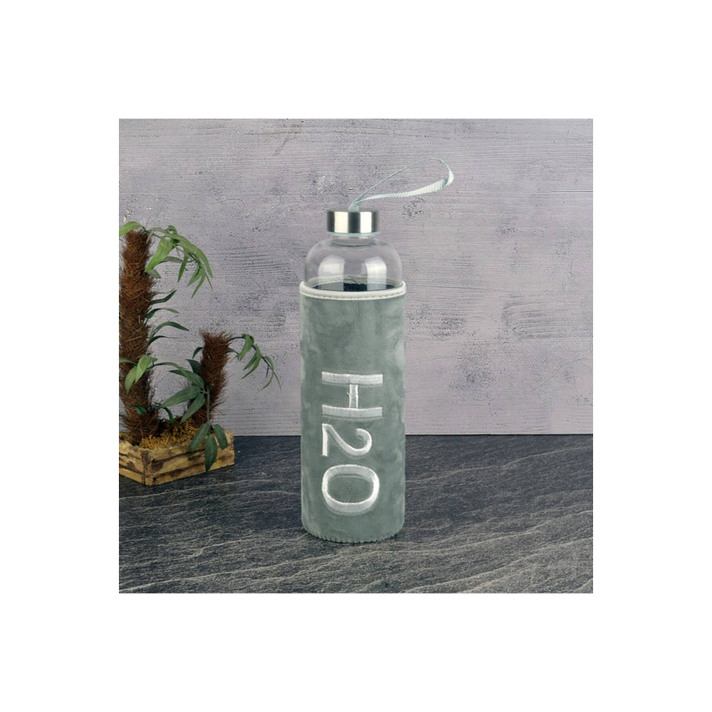 Tohana H2O Peluş Kılıflı Cam Matara Gri 1000 Ml