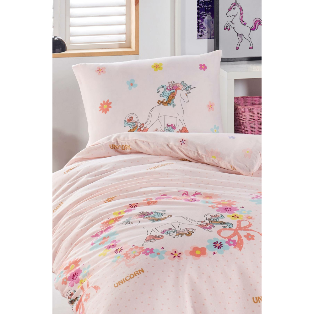 Junior Nevresim Seti Tek Kişilik Unicornlar Pembe