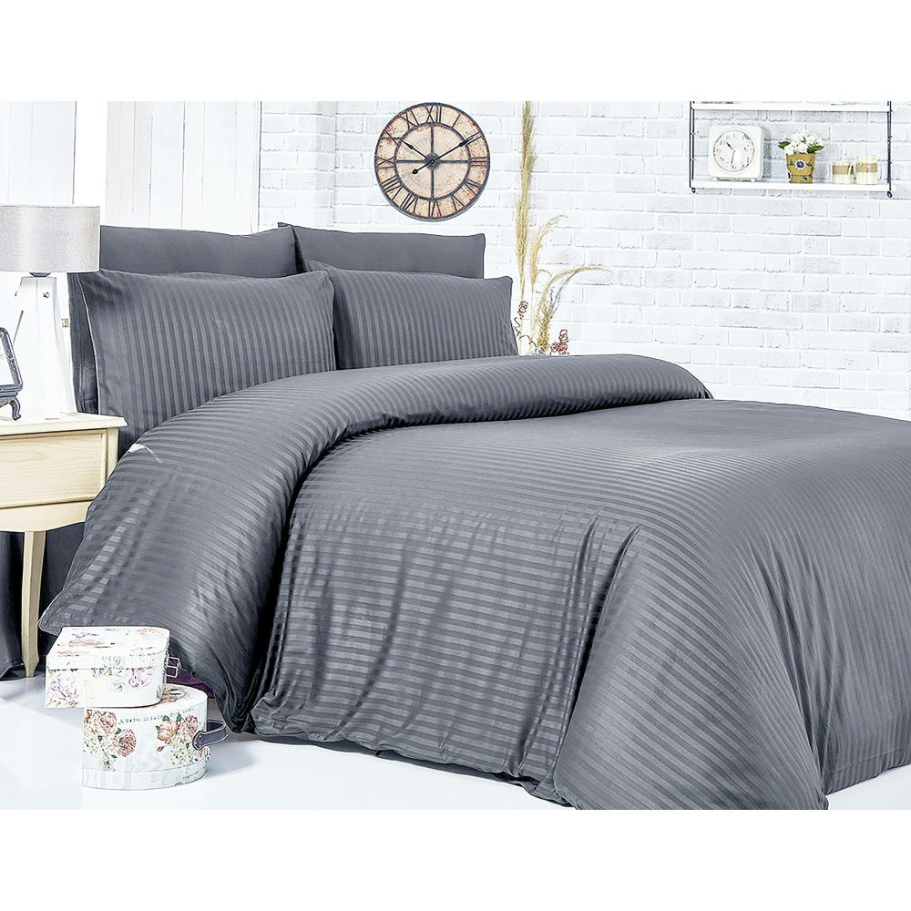 Komfort Home Çizgili Pamuk Saten Yastık Kılıfı (Antrasit)