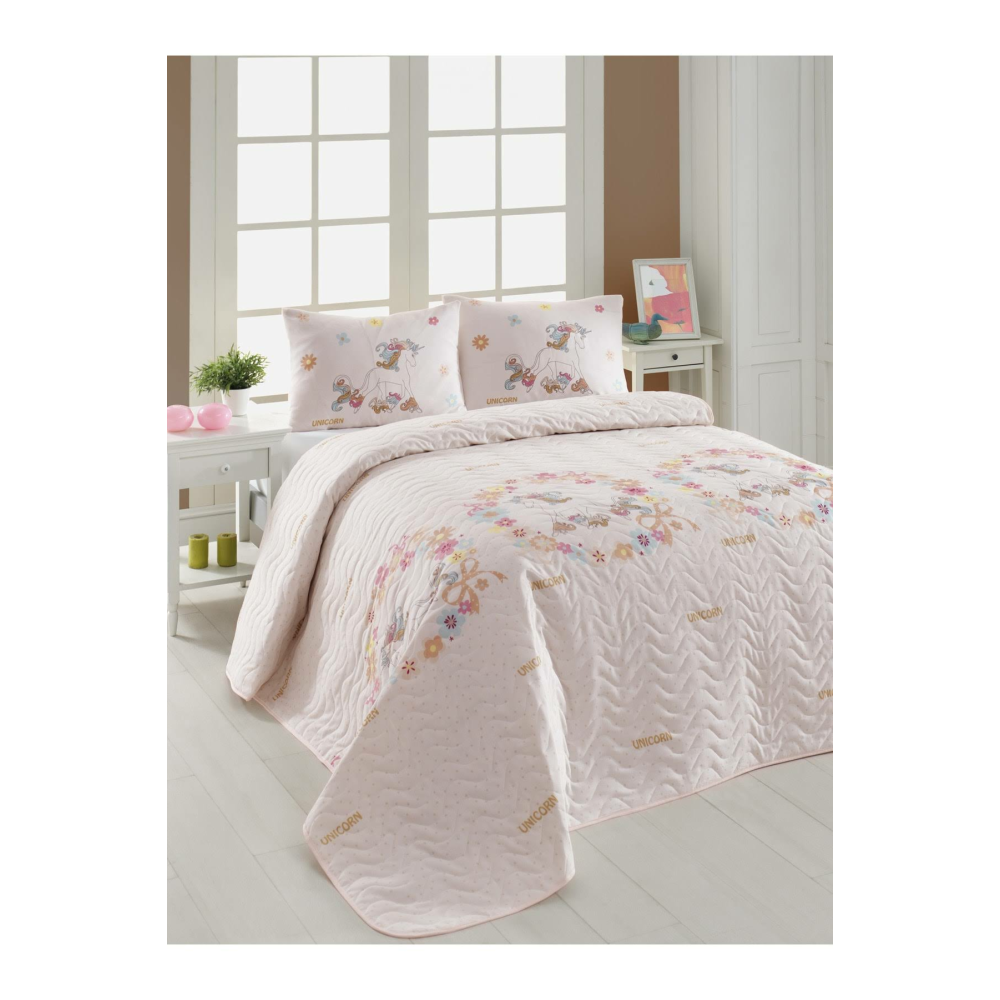Eponj Home Kapitone Yatak Örtüsü Seti Çift Kişilik Unicornlar Pembe