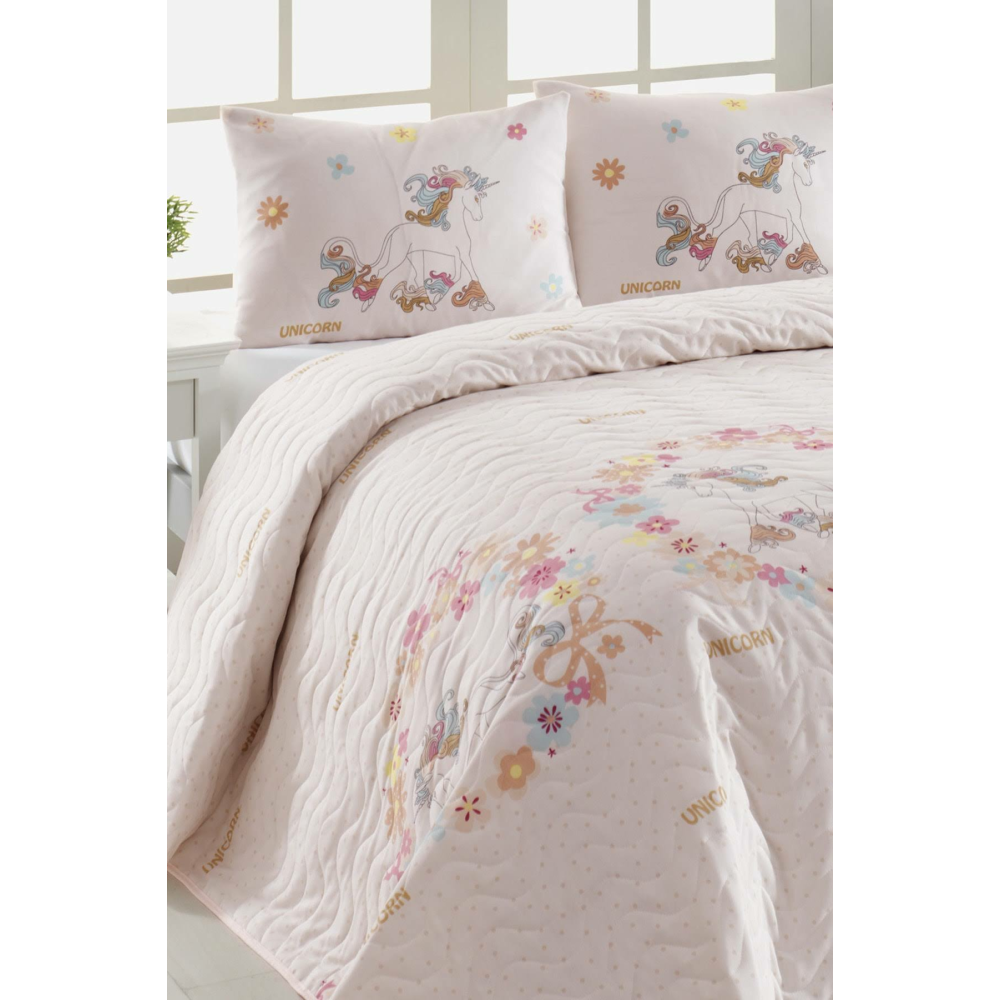 Eponj Home Kapitone Yatak Örtüsü Seti Çift Kişilik Unicornlar Pembe
