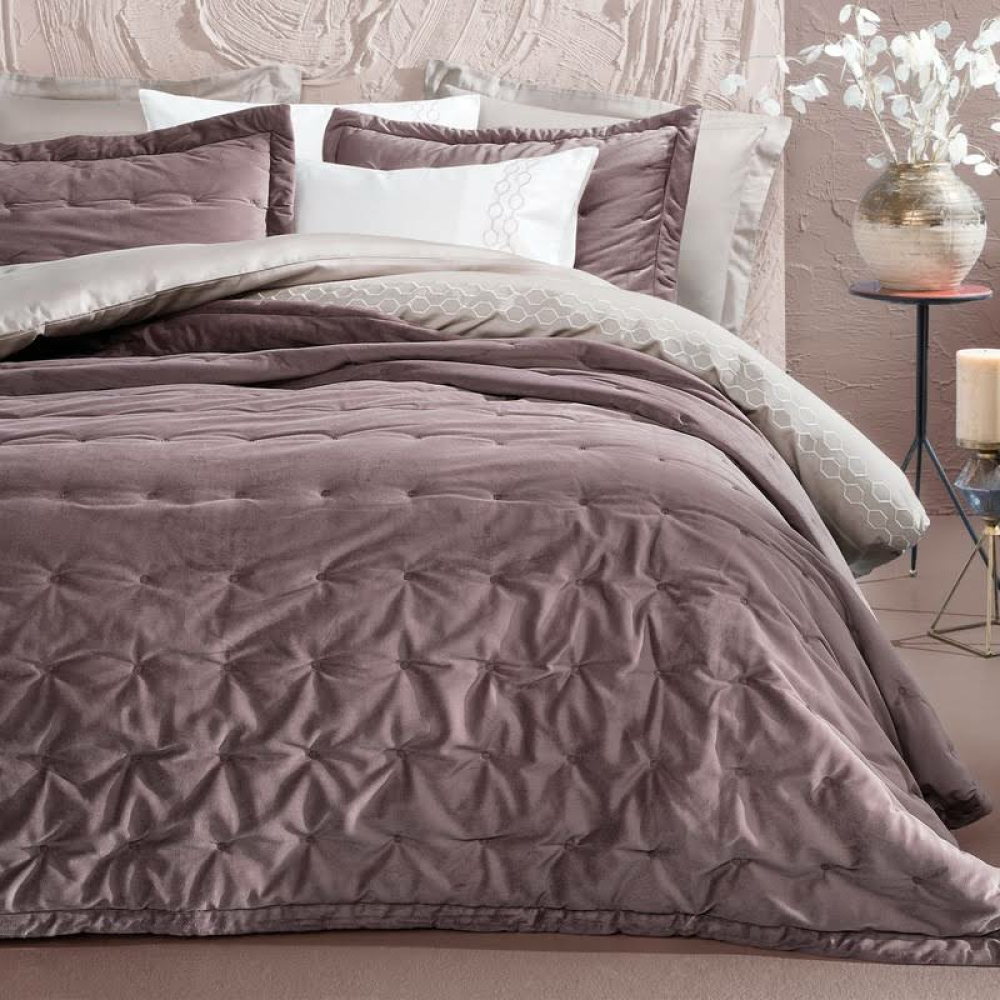 Yataş Bedding Vals Çift Kişilik Kadife Yatak Örtüsü Seti - Kül Moru