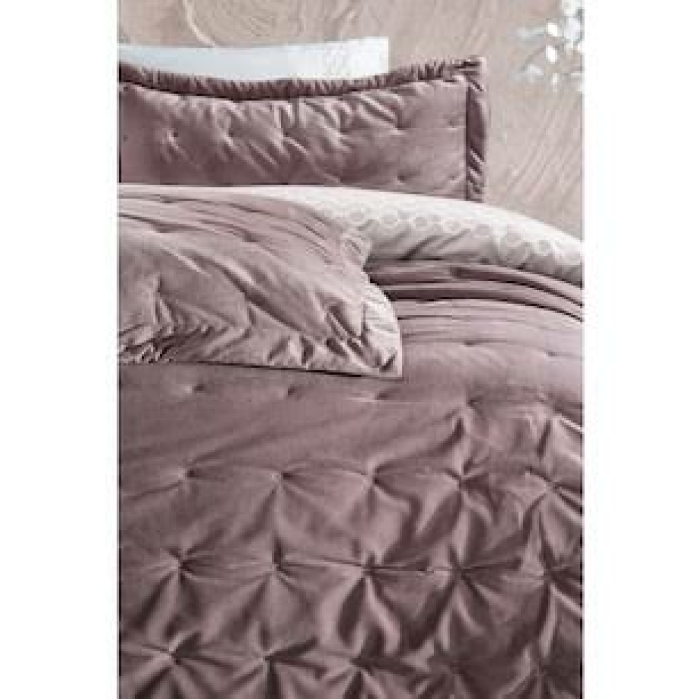 Yataş Bedding Vals Çift Kişilik Kadife Yatak Örtüsü Seti - Kül Moru