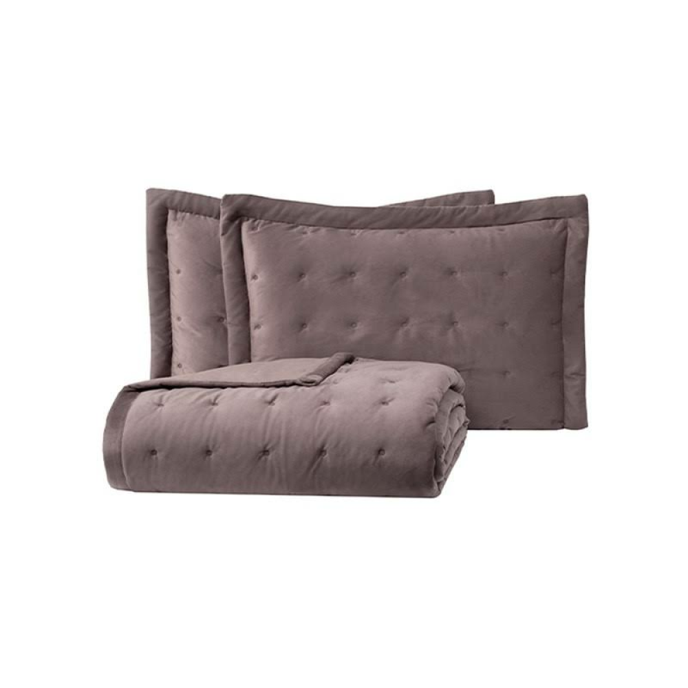 Yataş Bedding Vals Çift Kişilik Kadife Yatak Örtüsü Seti - Kül Moru