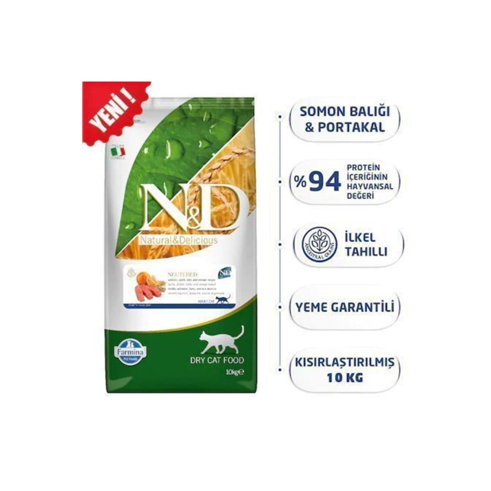 N&D Düşük Tahıllı Somonlu Kısırlaştırılmış Kedi Maması - 10 Kg