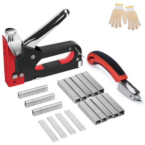 Çivi Tabancası - Zımba Tabancası Seti, Kırmızı Zımba Tabancası 3'ü 1 Arada Manuel Zımba Tabancası Seti 3000 Parça Zımba ile (Kırmızı)