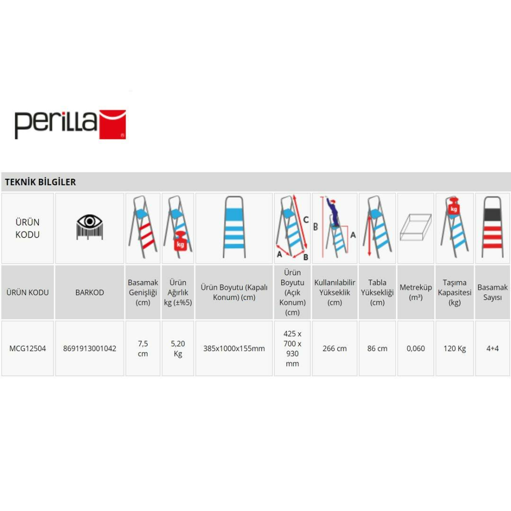 Doğrular 12504 Çift Çıkışlı 4+4 Metal Merdiven