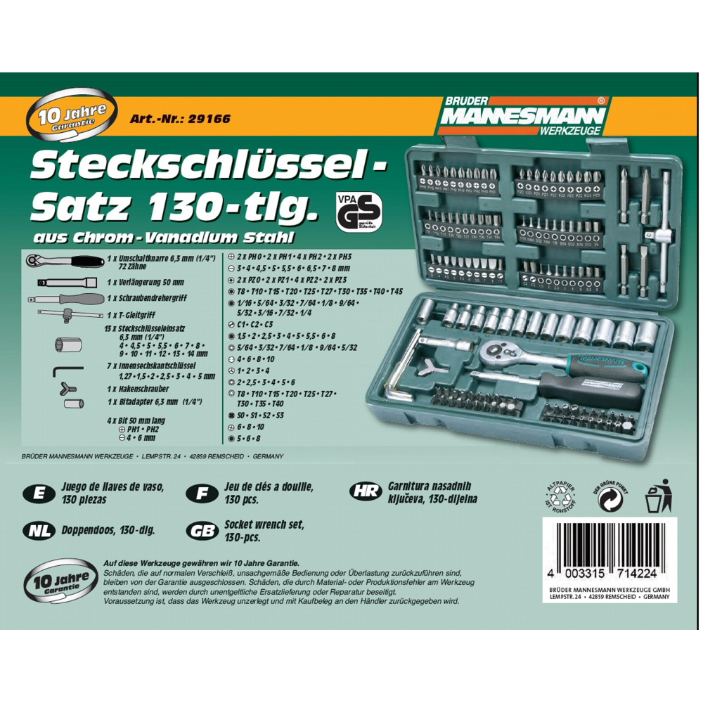 Brüder Mannesmann Bit set Metric 1/4 (6.3 mm) 130-piece 29166