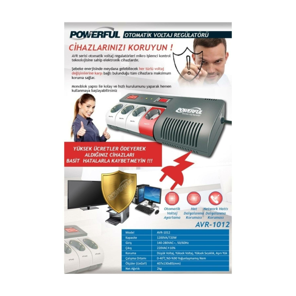Powerful AVR-1012 1200VA Voltaj Regülatörü