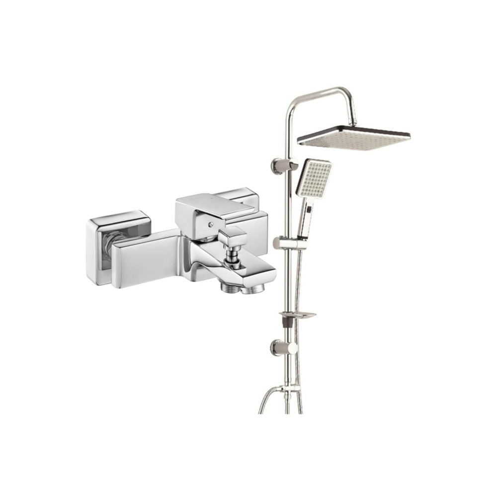 ECA Tiera Banyo Bataryası+T-MAY Banyo Sümbül Kare Tepe Duş Takımı Seti Paslanmaz Krom