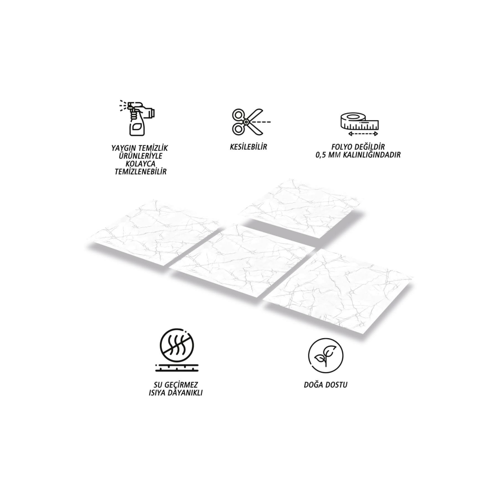 Tink Pvc Karo Mermer Desen Silver 30x30cm