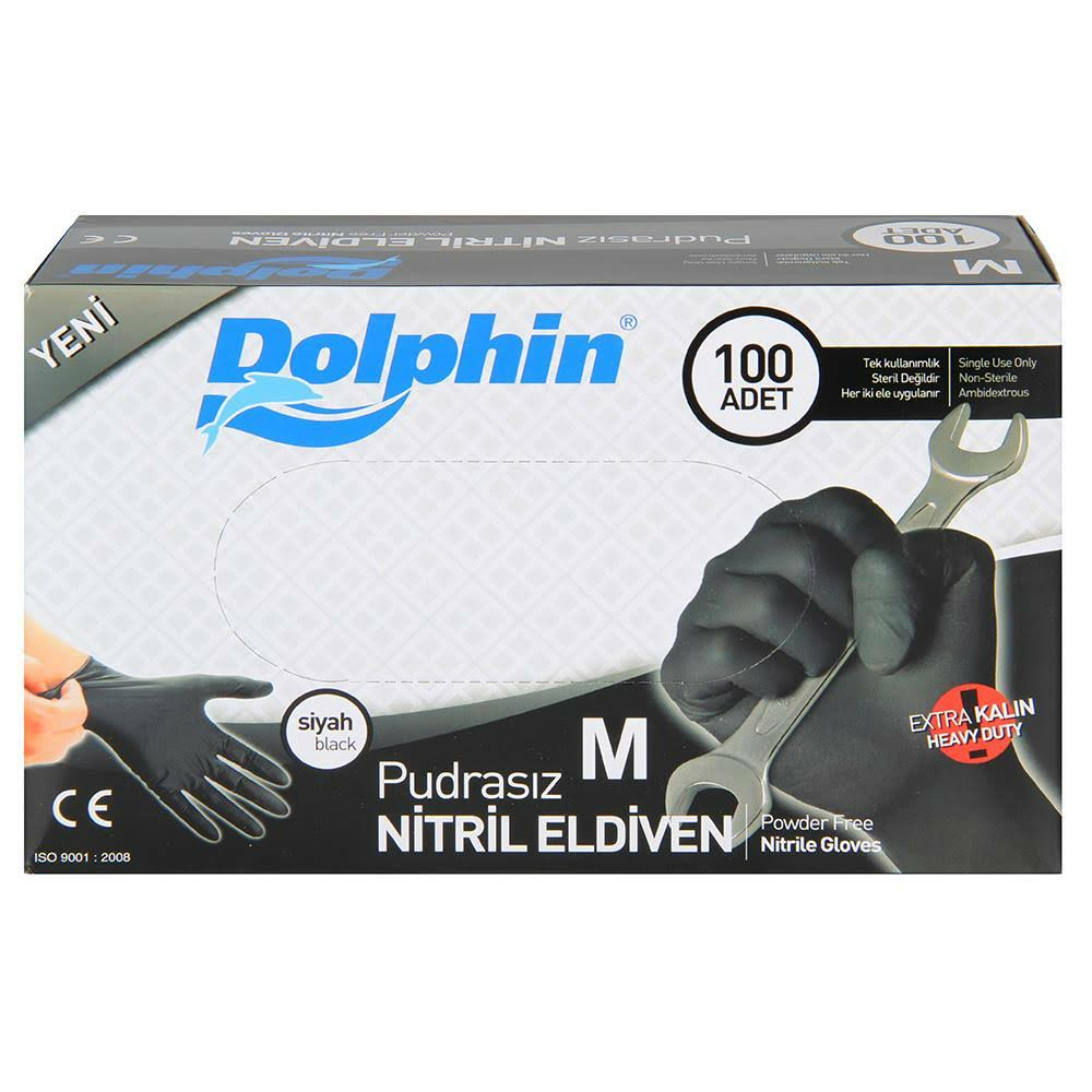 Dolphin Pudrasız Siyah Nitril Eldiven / M