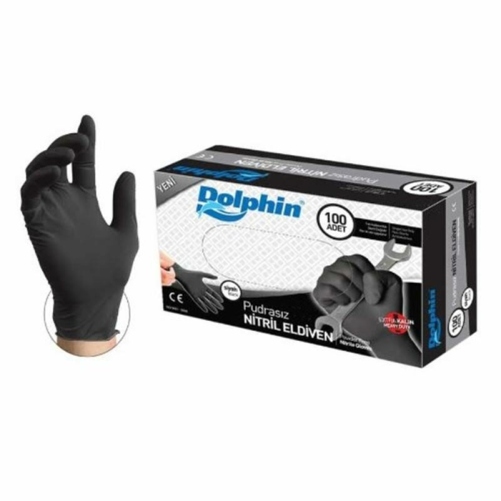 Dolphin Pudrasız Siyah Nitril Eldiven / M