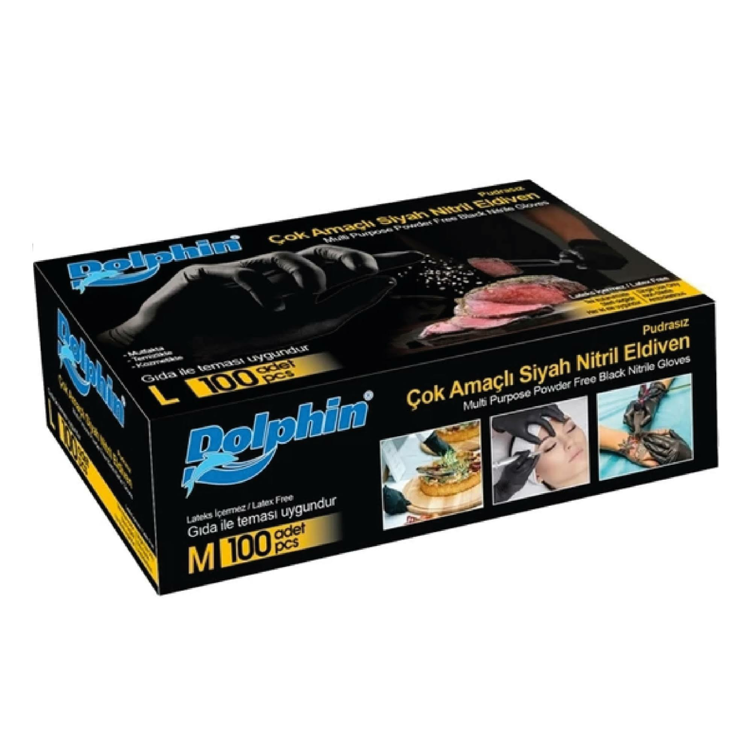 Dolphin Siyah Nitril Eldiven Pudrasız M