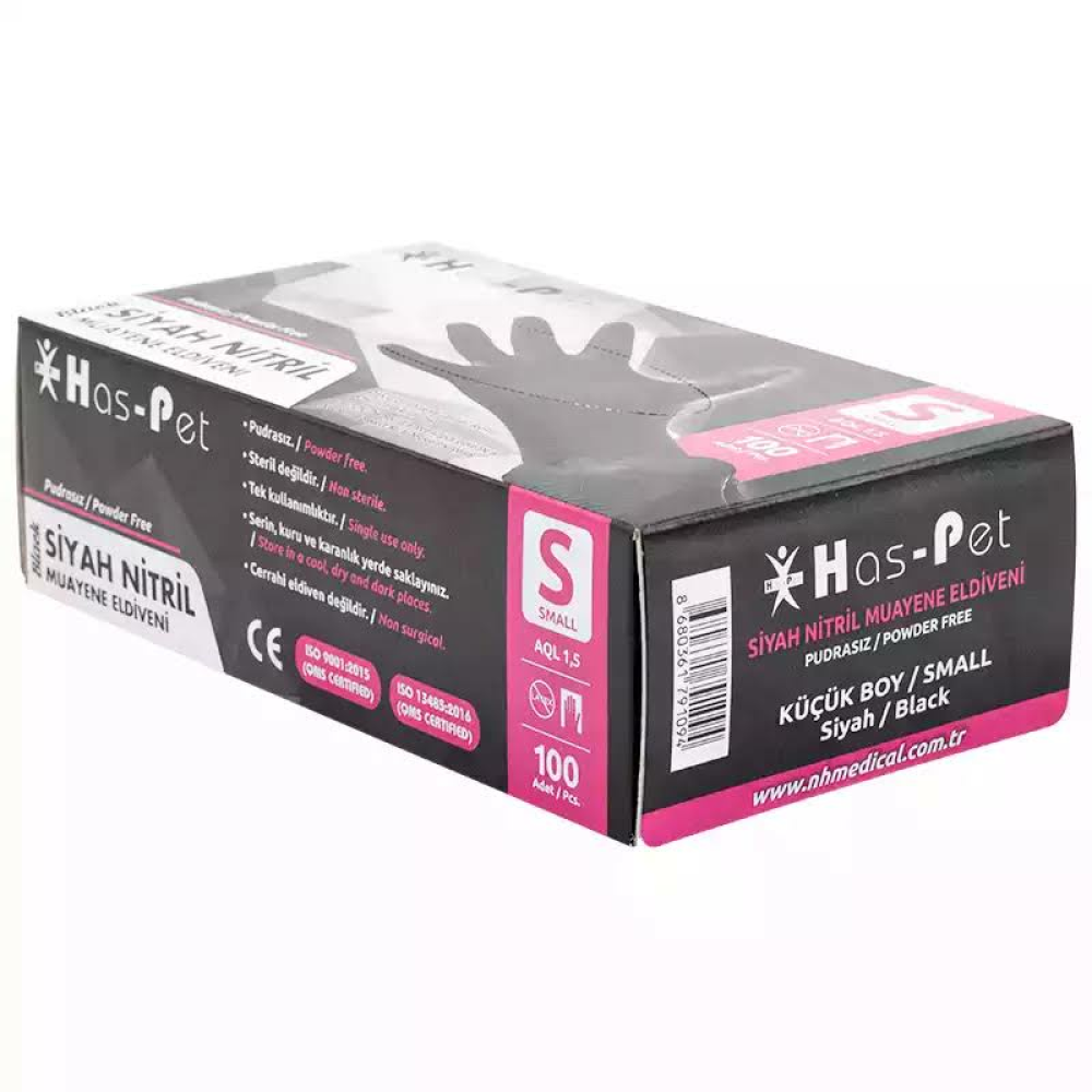 Has-pet Nitril Siyah Pudrasız Eldiven S