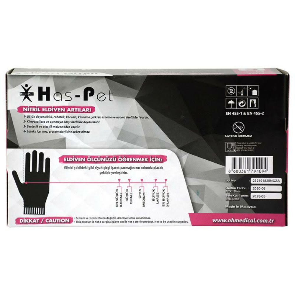 Has-pet Nitril Siyah Pudrasız Eldiven S