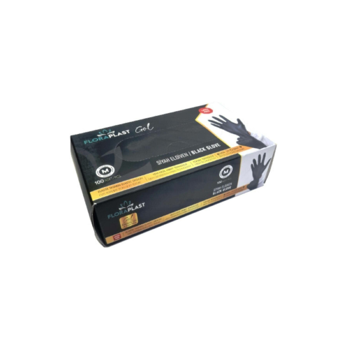 Floraplast M Boy Pudrasız Elastik Kutulu 100 Adet Siyah Eldiven