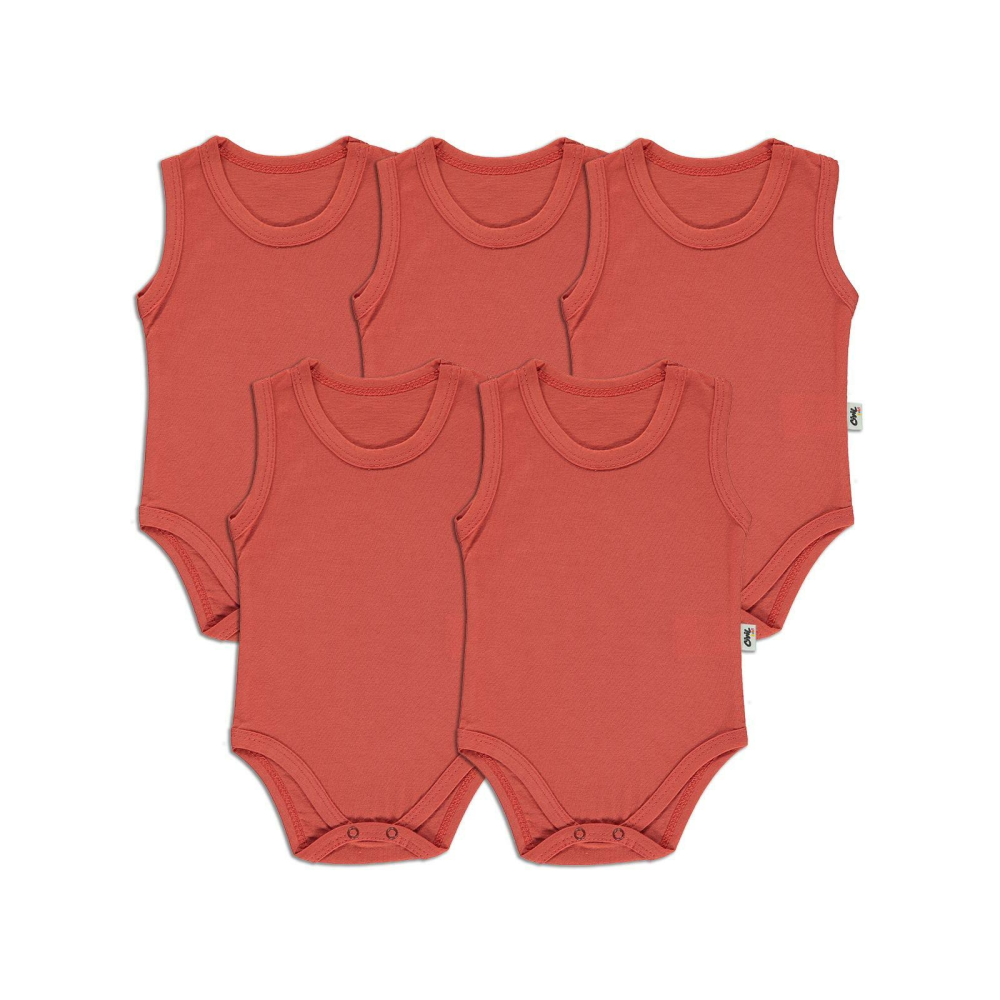 Civil Baby Basic Süprem Bisiklet Yaka 5'li Çıtçıtlı Badi 0-18 Ay Kiremit-12-18 Ay