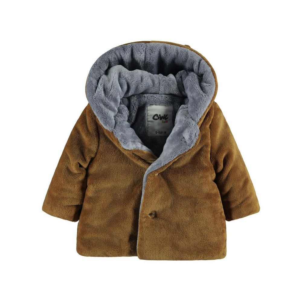 Civil Baby Erkek Bebek Kapüşonlu Peluş Mont 6-18 Ay Camel