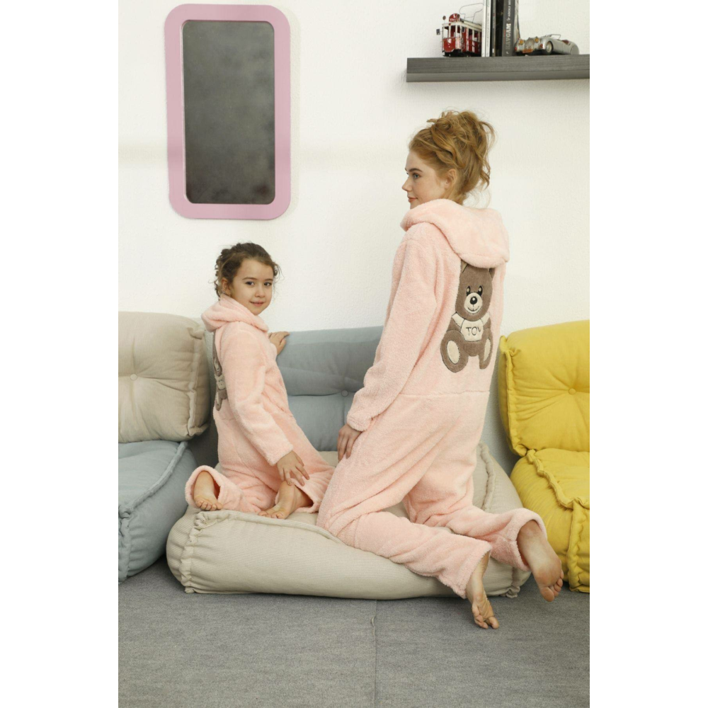 Siyah İnci Nakışlı Kapişonlu Fermuarlı Wellsoft Tulum L Beden