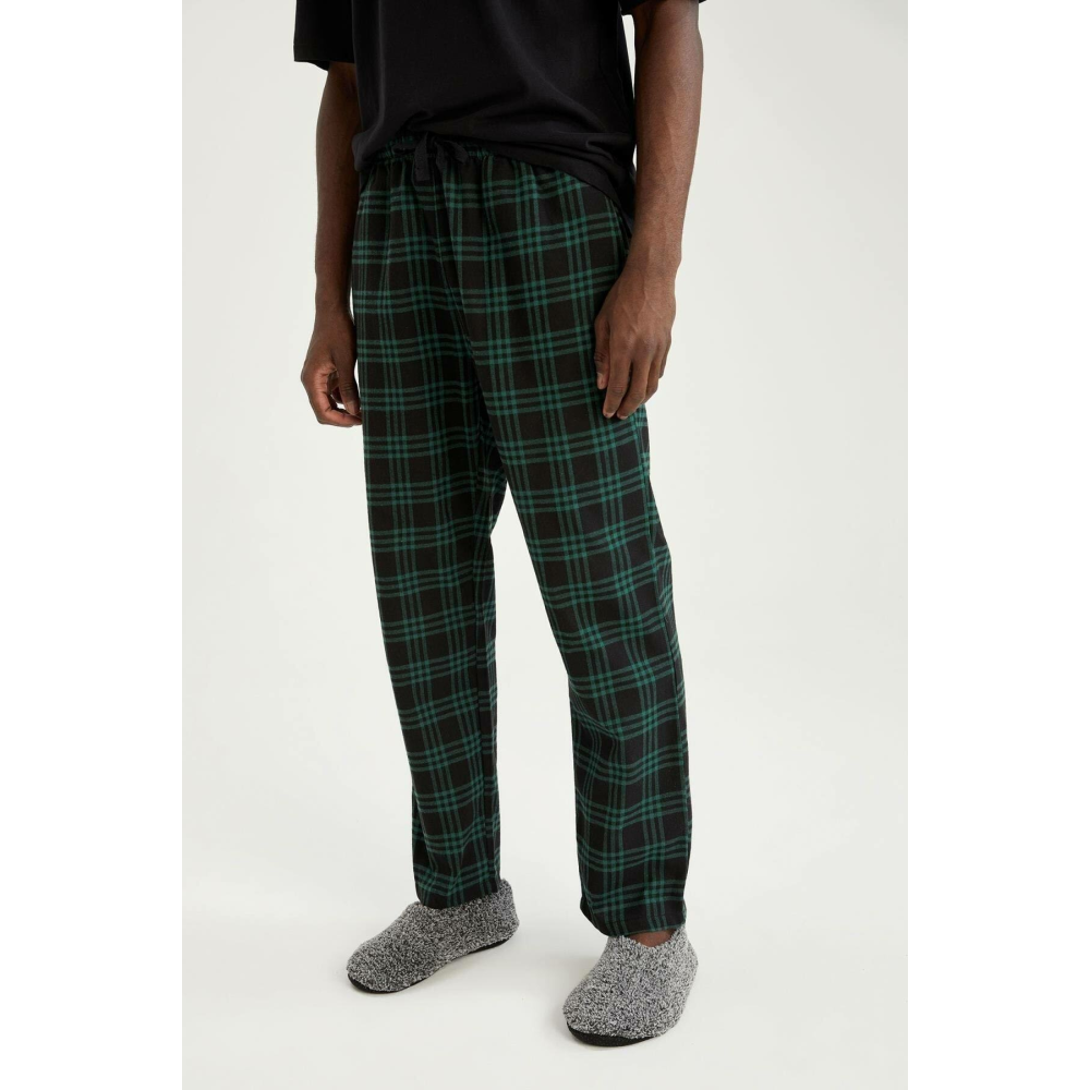DeFacto Erkek Relax Fit Ekose Desenli Flanel Pijama Altı, Siyah