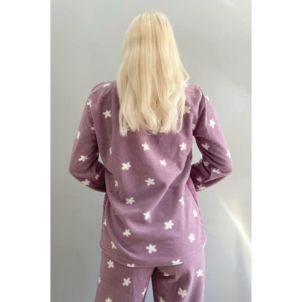 Pijama Evi Hello Winter Desenli Kadın Peluş Pijama Takımı - S - Mor