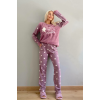 Pijama Evi Hello Winter Desenli Kadın Peluş Pijama Takımı - S - Mor