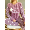 Pijama Evi Hello Winter Desenli Kadın Peluş Pijama Takımı - S - Mor