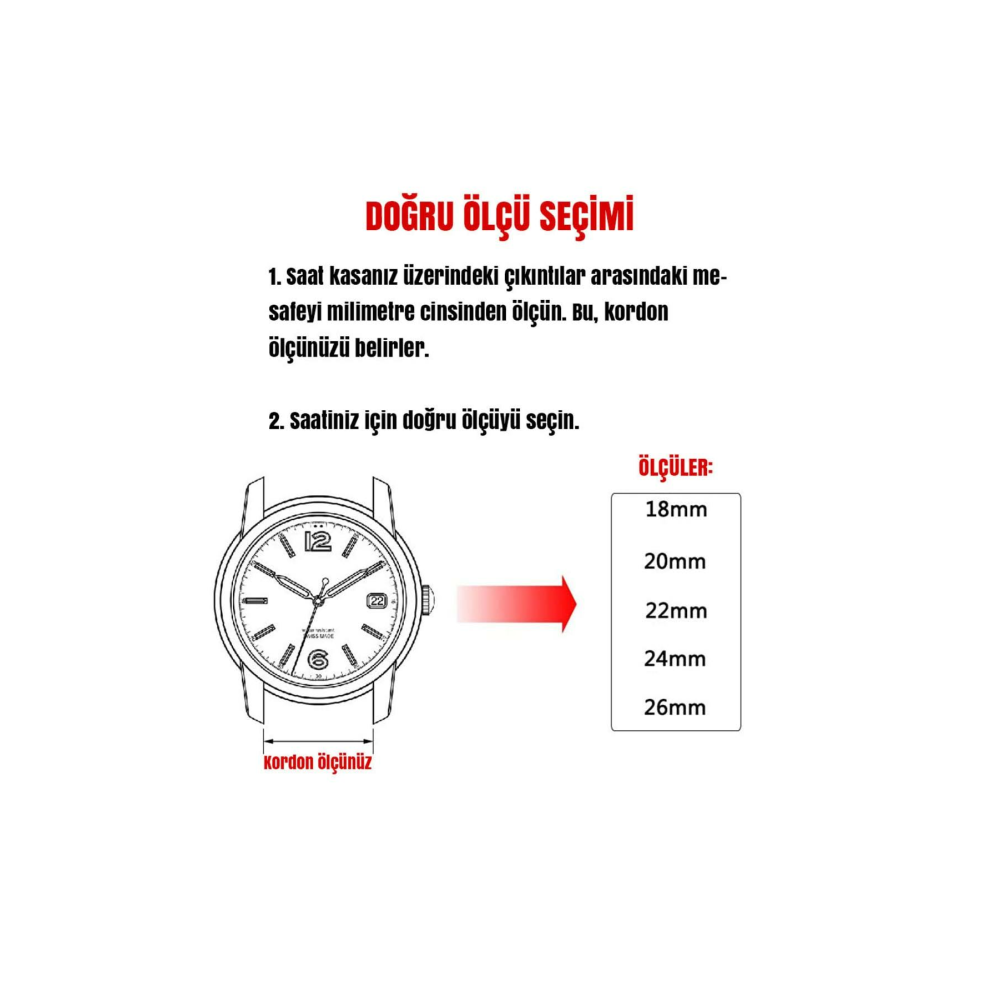 Saatse 18mm Suni Deri Spor Saat Kordonu Kayış Siyah