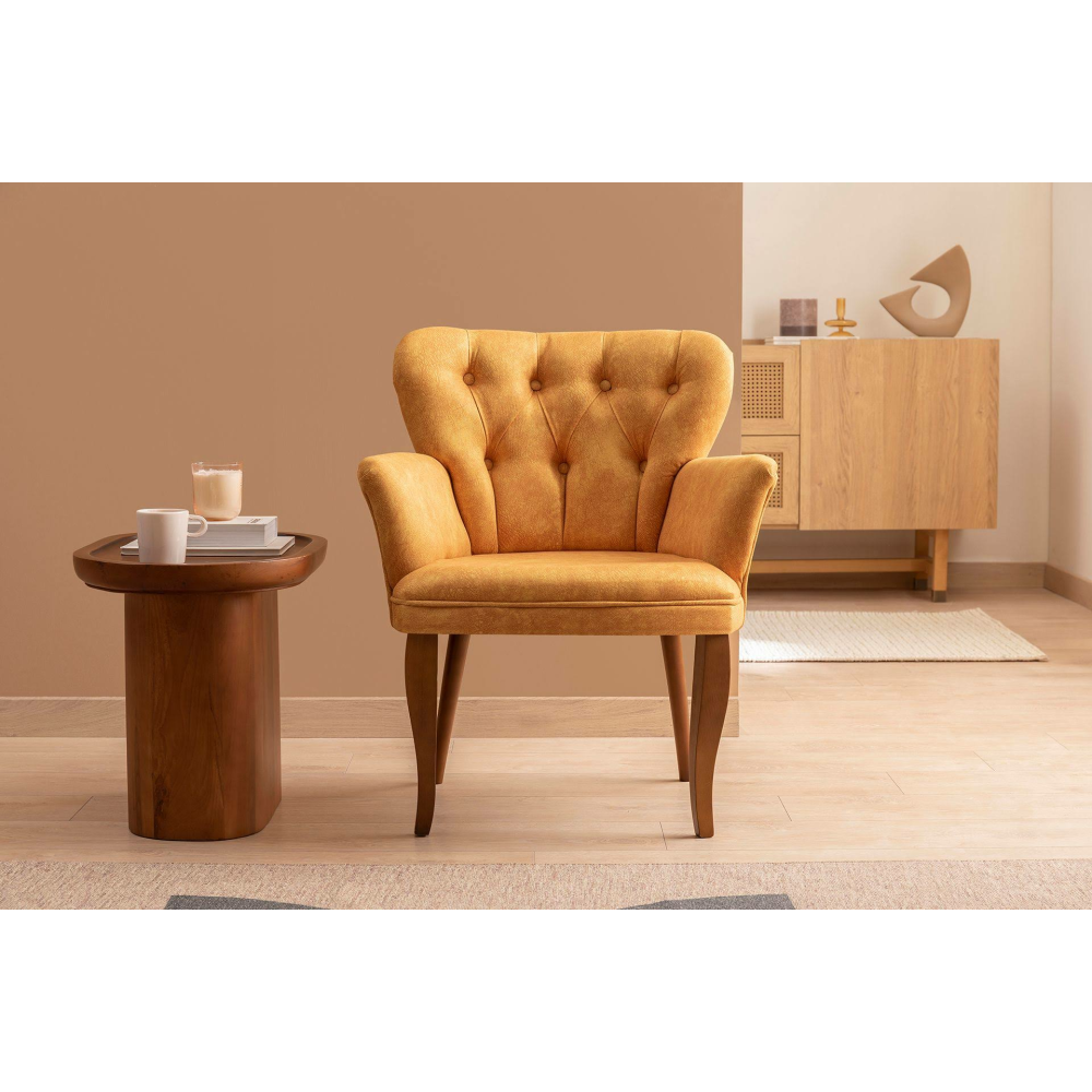 Armens Kollu Çay Seti Tekli Koltuğu, Ahşap Kahve Ayak, Sarı