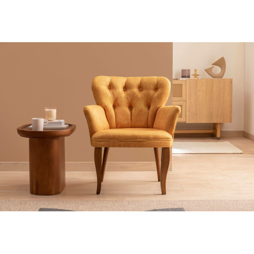 Armens Kollu Çay Seti Tekli Koltuğu, Ahşap Kahve Ayak, Sarı