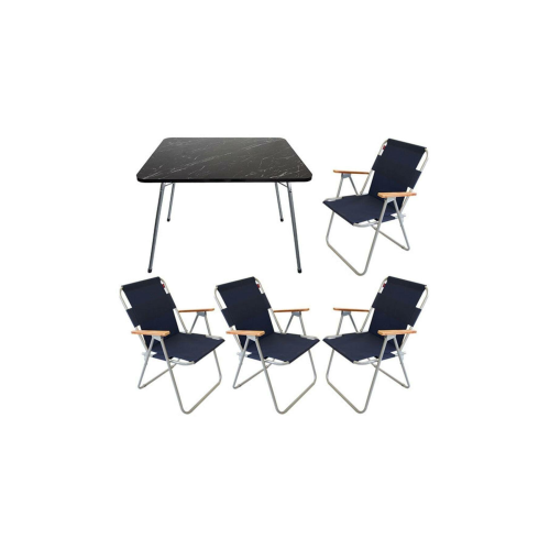 Bofigo 60X80 Granit Katlanır Masa + 4 Adet Katlanır Sandalye Kamp Seti Bahçe Balkon Takımı Lacivert